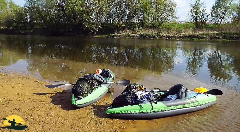 kayak besides a lake  