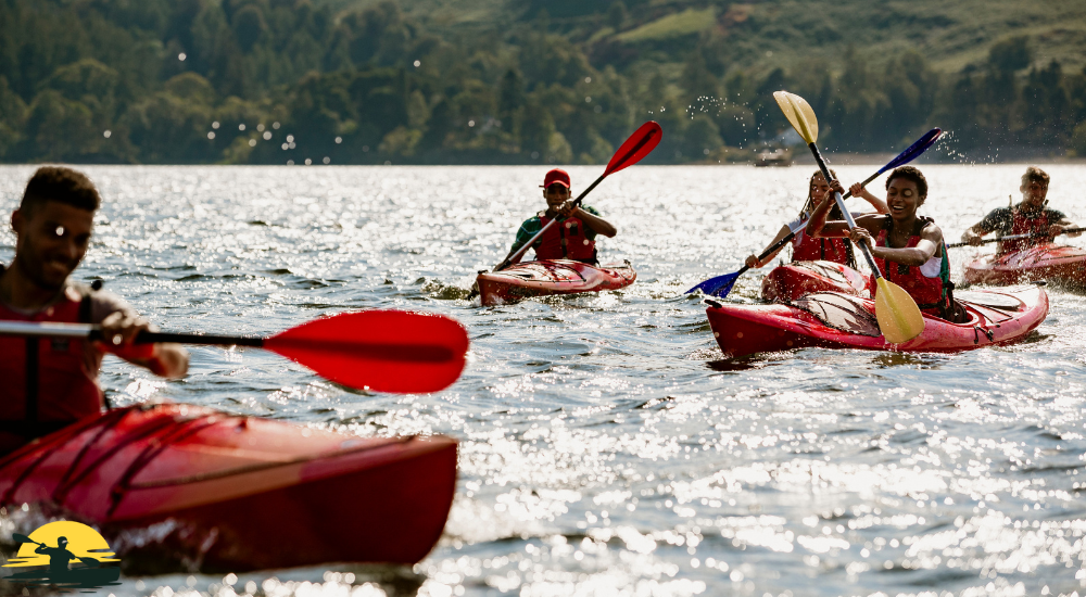 Friends are kayaking together