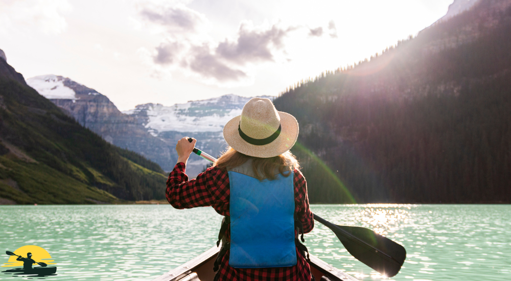 A lady is kayaking 