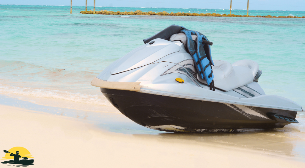 A jet ski besides the beach