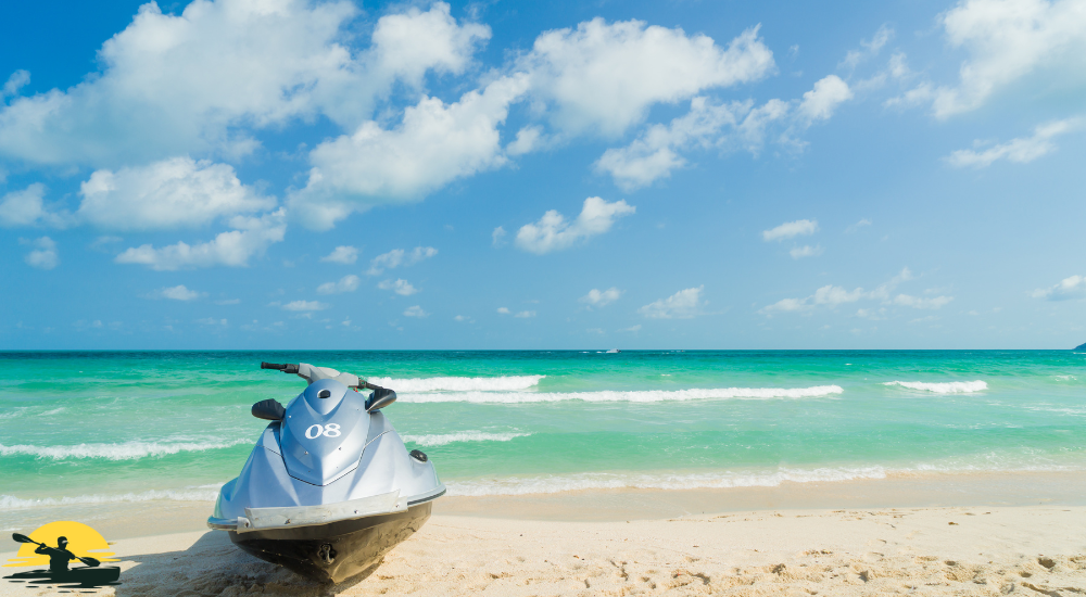 A jet ski besides the beach