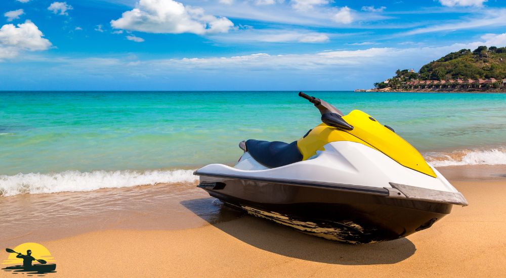 A jet ski besides a beach