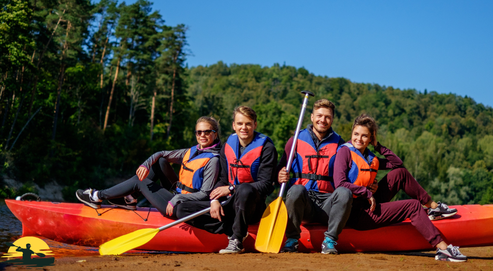 Friends are on kayak