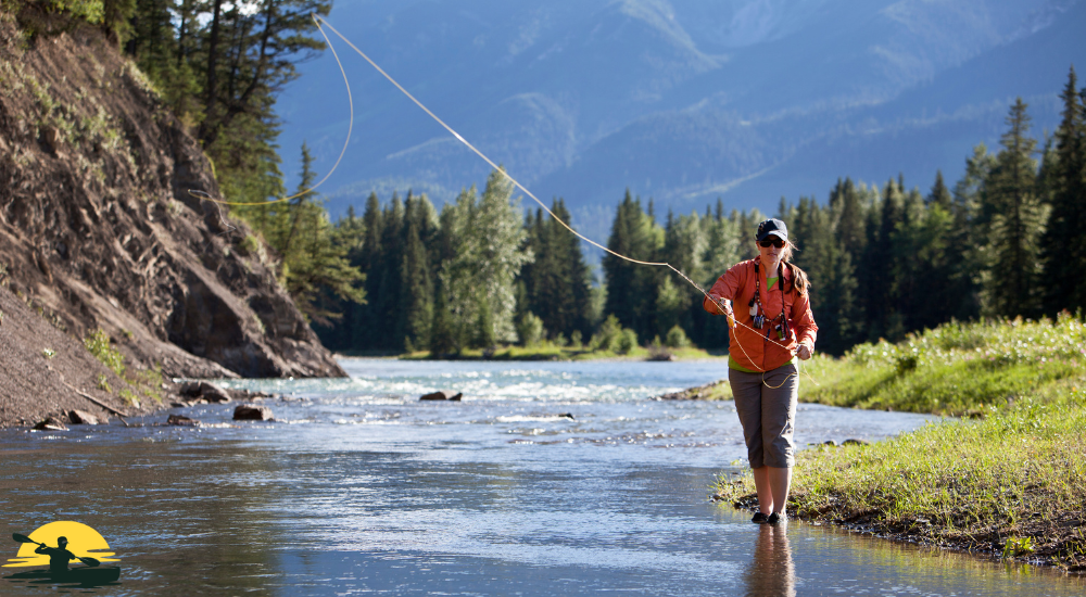 A man is fishing in a lake