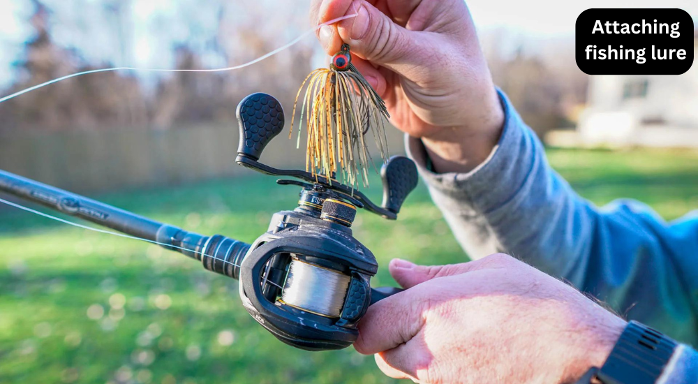 tying fishing line with fishing lure