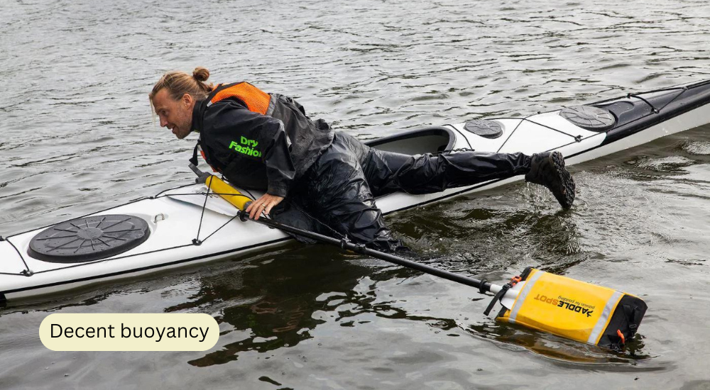 A man is tying to get up on kayak