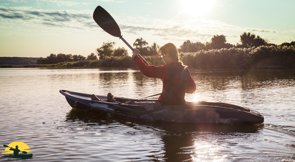A lady is kayaking