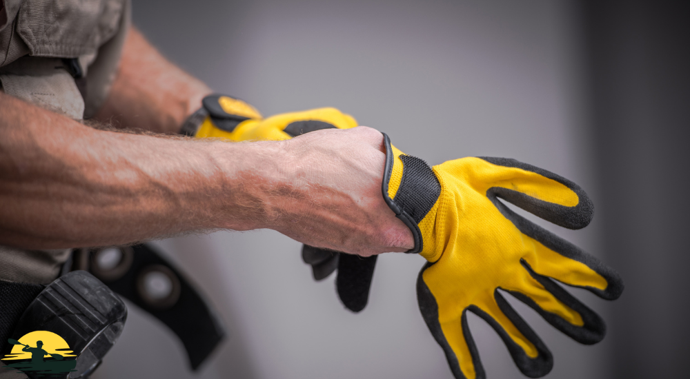A man is wearing gloves